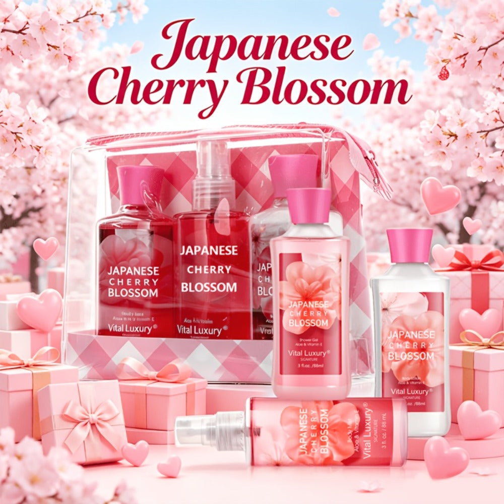 Bath Body Care Gift Set Shower Gel Body Lotion Body Mist Aloe Vera Vitamin E Glycerin Deep Moisturizing Fragrance Set for Women Cherry Blossom Lavender Vanilla Coconut All Skin Types