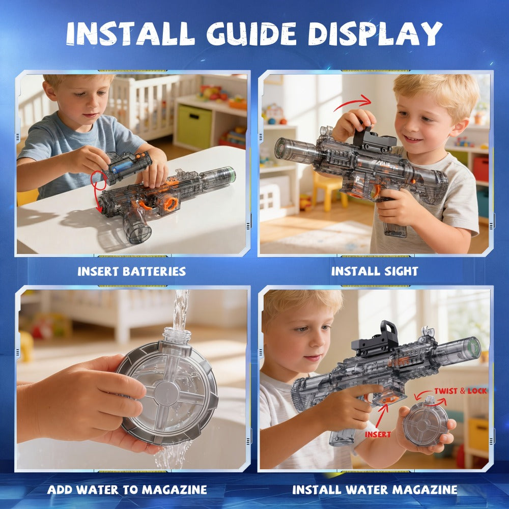 Electric Water Gun with Sound and Light Effects, Black or Blue Outdoor Toy