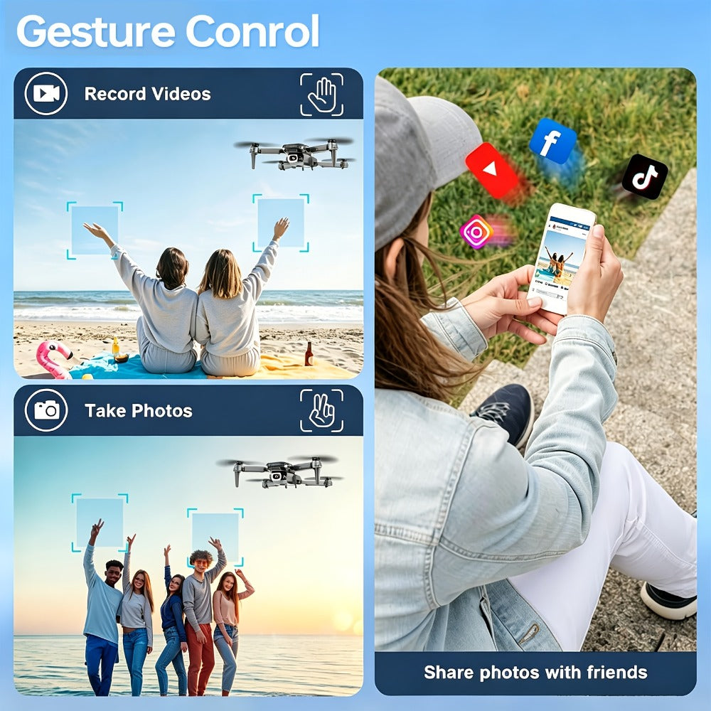 Foldable HD Camera Drone Free Storage Bag USB-C Charging 3D Flips Single or Dual Camera Built-in Screen Remote | Beginner Vlogging Aerial Photography Quadcopter Gift for Kids Teens Adults