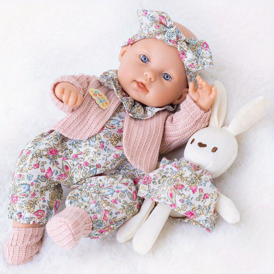 12-Inch Baby Doll with Floral Dress, Rabbit Plush Toy & Dress-Up Accessories