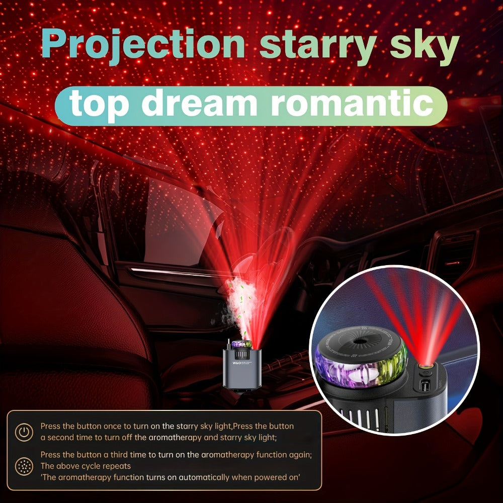 Car Charger with Perfume 3-in-1 Fast Charging AromaRelax Starlight Projector Retractable Cable USB-C & Lightning for iPhone 16 15 14 13 12, Samsung Galaxy Android – Blue Red, Flower Heart Shangri-la Cologne Styles