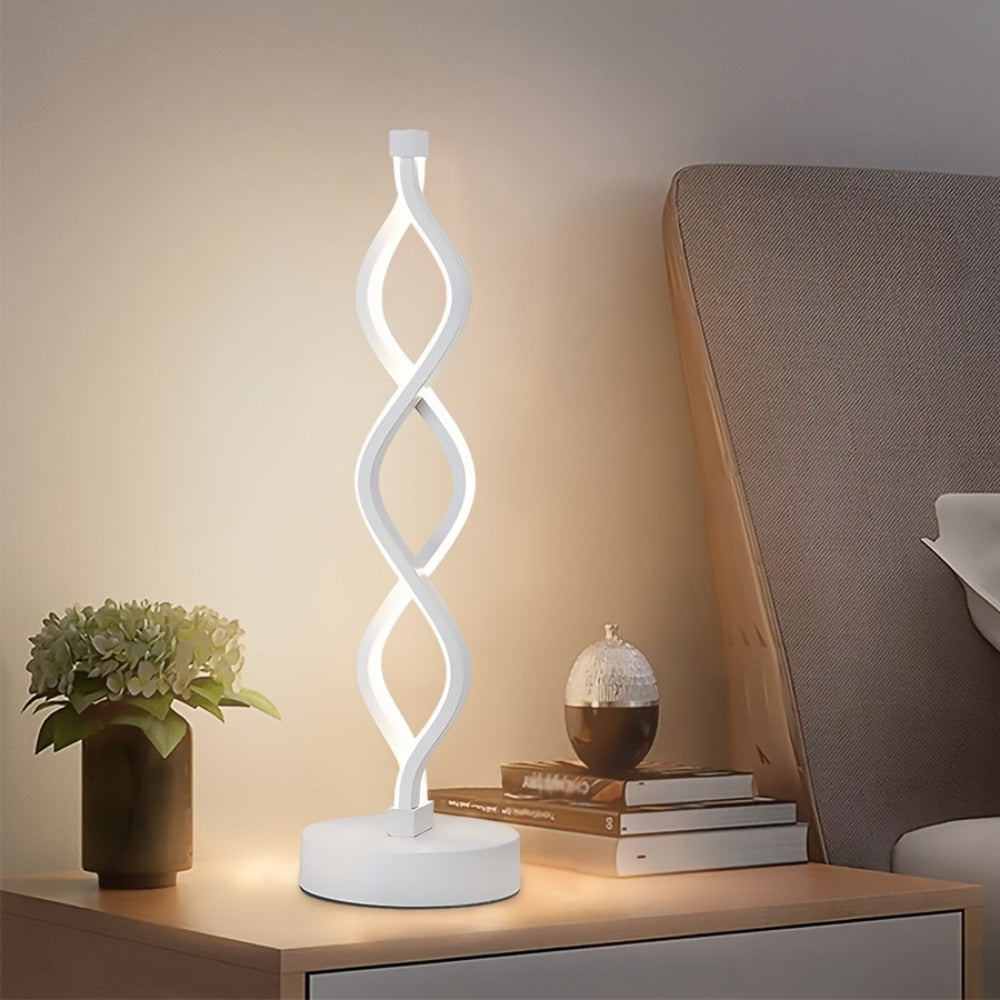 Spiral LED Table Lamp – Modern Minimalist Wave Dimmable Desk Lamp, 3 Color Temperatures, USB Charging, Metallic Base, Creative Curved Night Light for Bedroom Living Room Office Study (1pc / 2pc / Wooden)