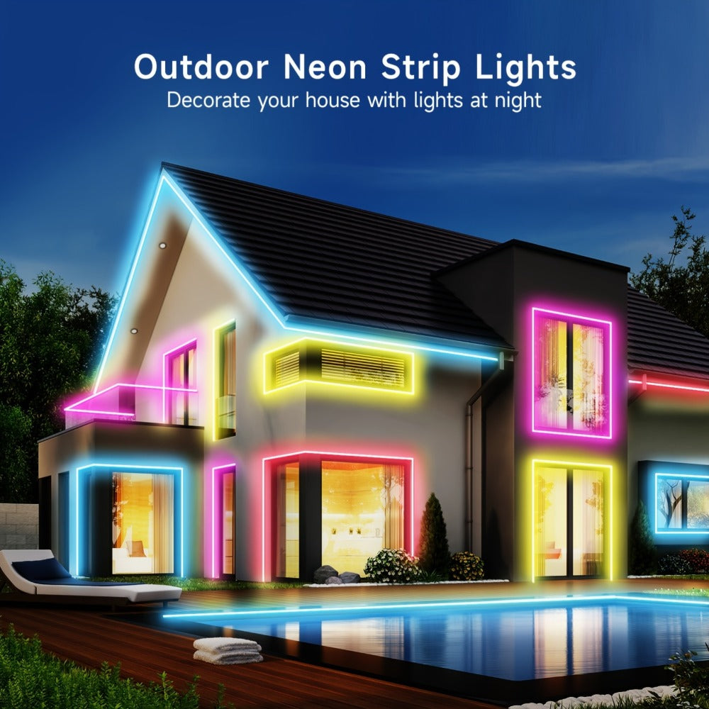 RGB LED Neon Light Strip Waterproof Flexible Rope Light – App & Remote Control Color Changing for Bedroom Gaming Room Party Outdoor Indoor Decor – 5M/10M (196.85"/393.7")