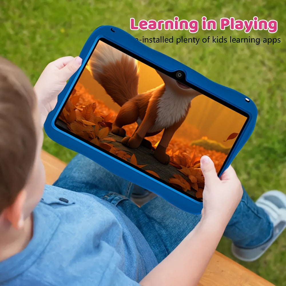 GMS Certified Kids Tablet 7 Inch Android 14 4GB RAM 128GB ROM Eye Protection Screen 5G WiFi Shockproof Case Dual Camera Parental Controls Educational Apps Learning Tablet for Children Teens Blue