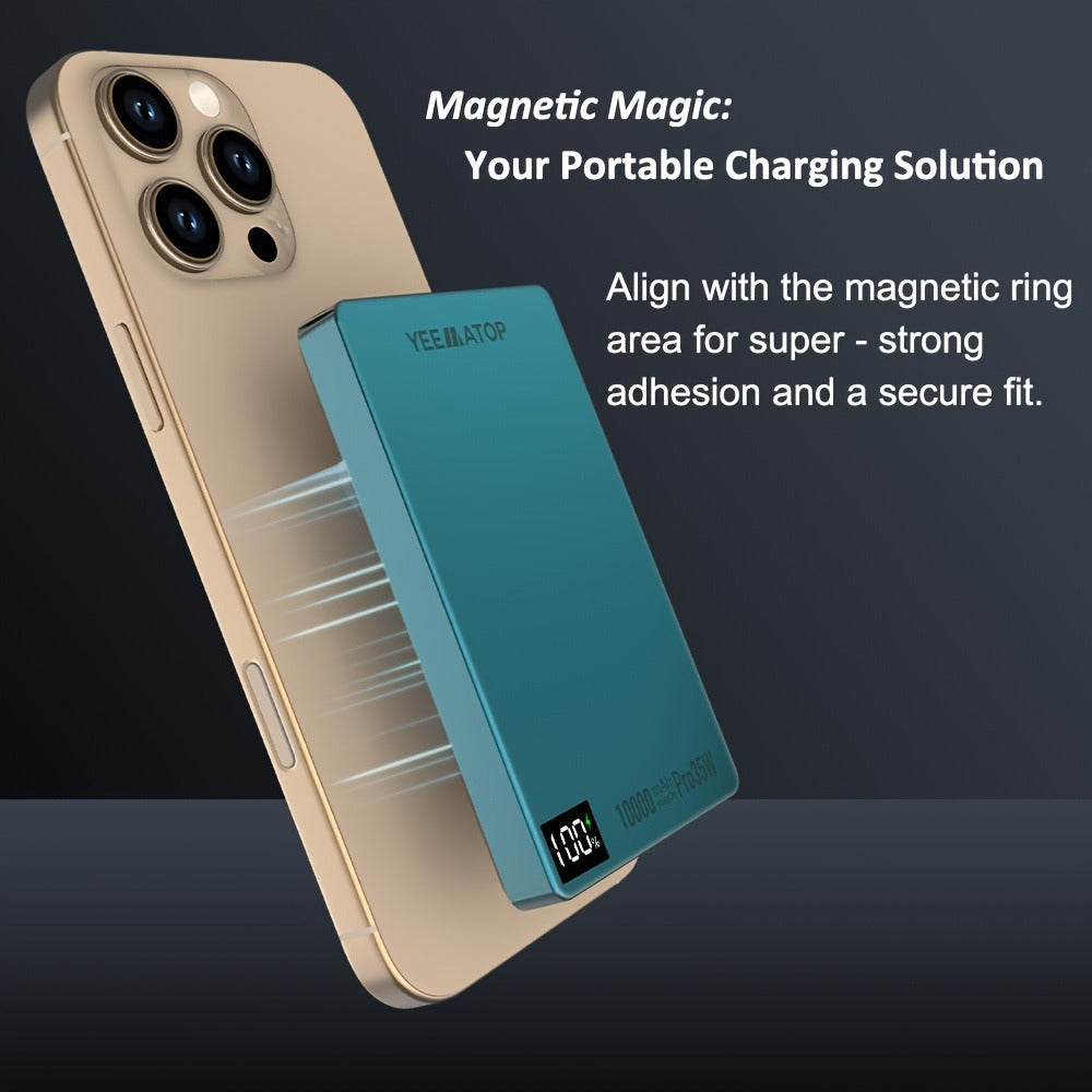 35W USB-C PD Magnetic Power Bank 10000mAh MagSafe Compatible, 30W QC 3.0 Wireless Fast Charging Portable Charger with PPS Support for iPhone 17 16 15 14 13 12 Android Samsung Galaxy