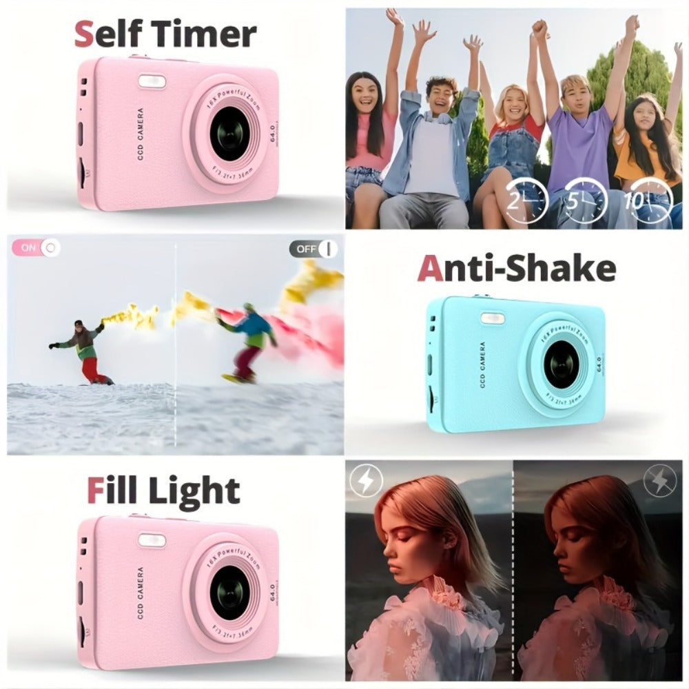 1080P HD Digital Camera 64MP 16x Zoom Vlogging Camera with 2.4-inch LCD Screen 32GB Memory Card Rechargeable Webcam for Photography Video Recording Beginners Kids Gift