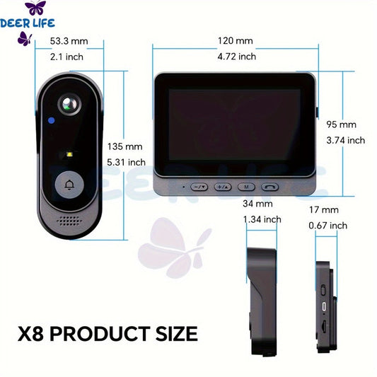 Wireless Video Doorbell with Indoor Monitor, No WiFi, Two-Way Talk and Night Vision