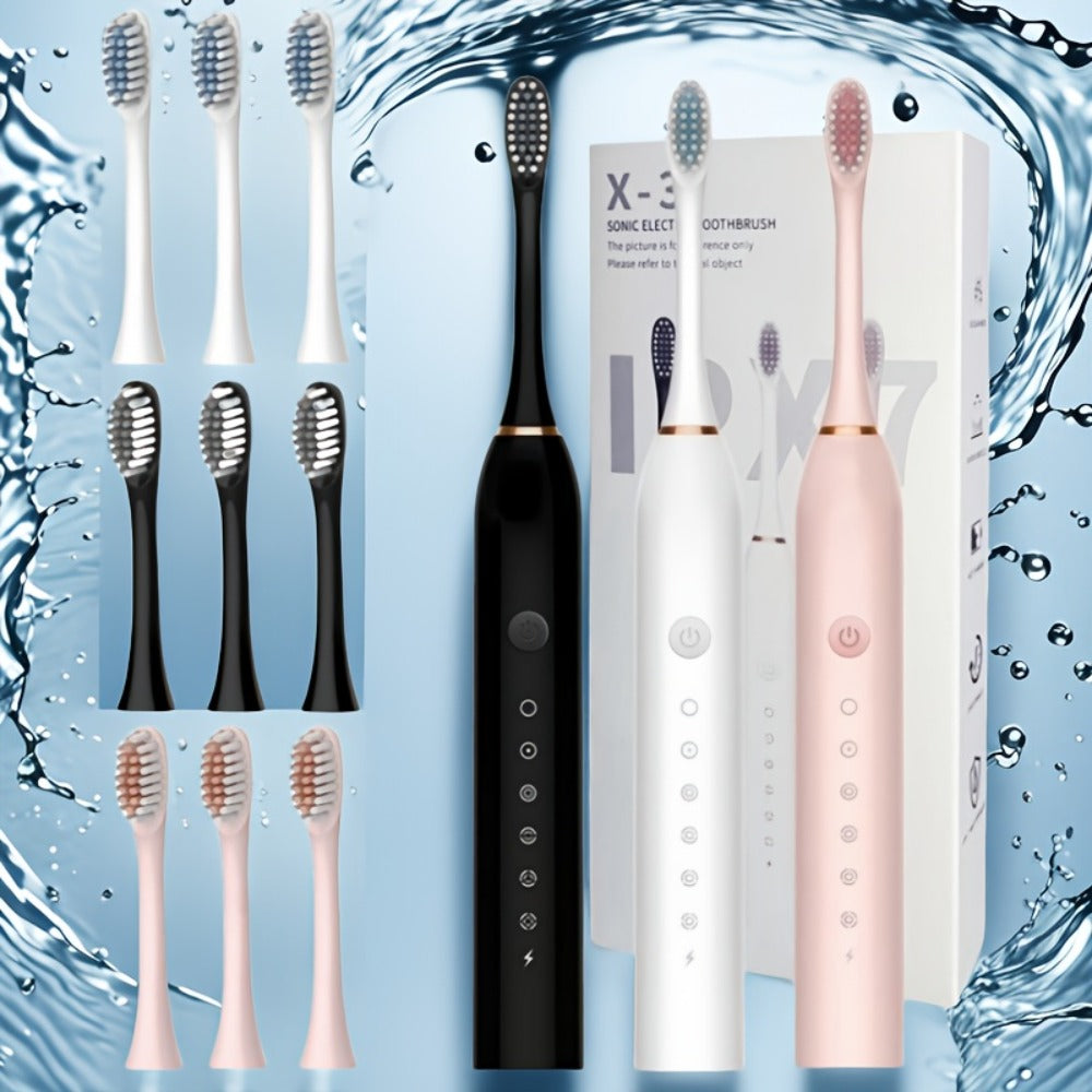 Rechargeable Electric Toothbrush with 6 Cleaning Modes & Smart Timer – USB Sonic Toothbrush for Adults, Replacement Heads Included, 3 Colors, Whitens Teeth & Protects Gums, Great Family Gift