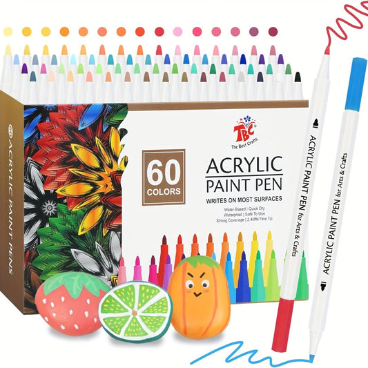 Soft Brush Tip Acrylic Paint Pens, 60 Colors – Waterproof Paint Markers for Rock, Canvas, Wood, Glass & Fabric