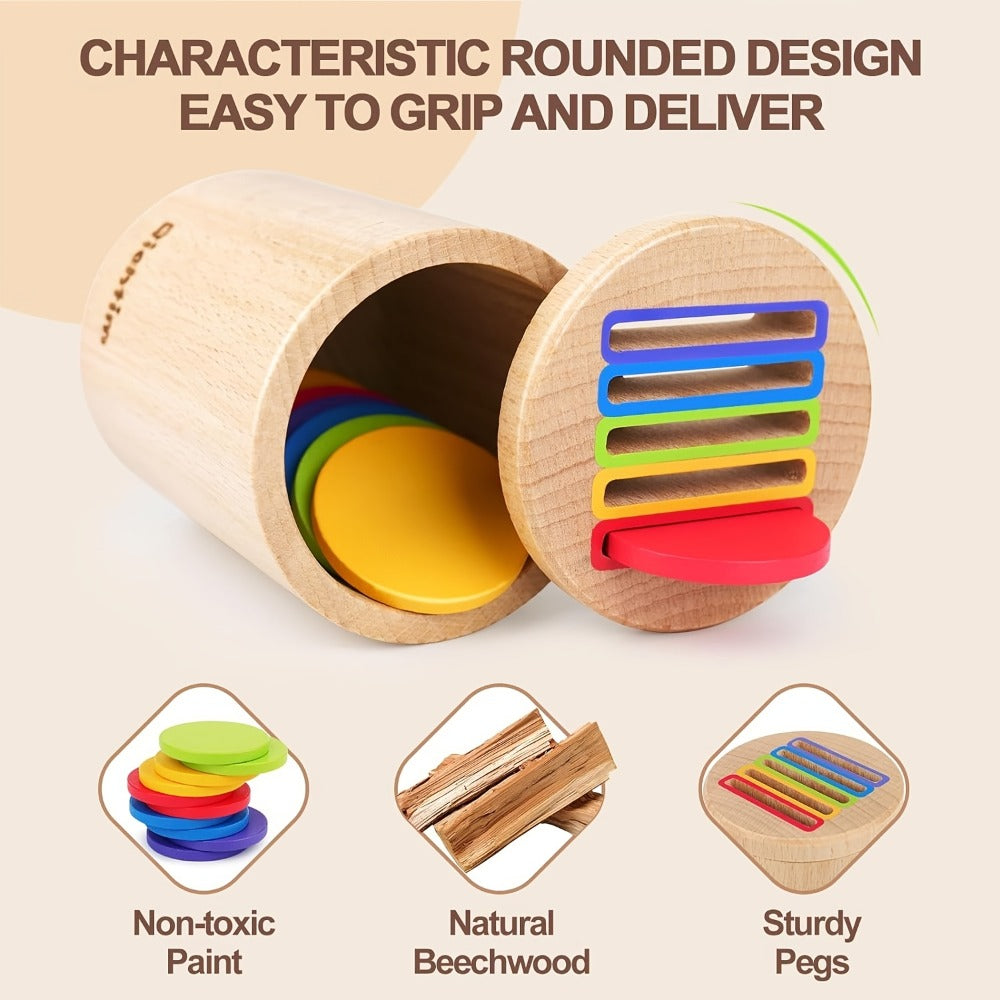 Wooden Color Sorting Coin Box Toy for Toddlers 1+ – Montessori Educational Sensory Learning Toy with 10 Colorful Blocks & Storage Bag, Fine Motor & Hand-Eye Coordination Toy, Christmas Gift for Boys & Girls