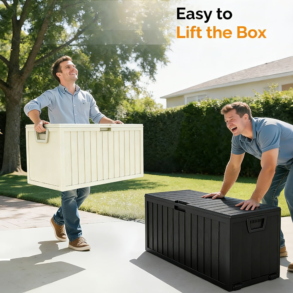 75 Gallon Outdoor Storage Box Waterproof Deck Box with Handles & Wheels – Large Patio Storage Cabinet for Pool Accessories, Garden Tools & Outdoor Furniture | Easy Assembly Lockable Deck Storage Chest