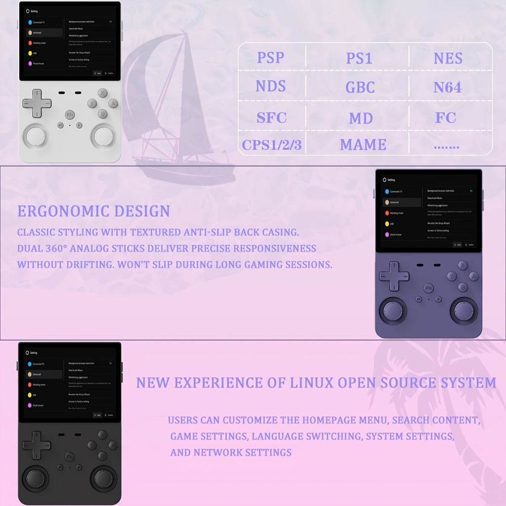 Linux Open Source Handheld Game Console L35 – 3.5 Inch IPS HD Display, Classic Emulators, Ultra-Long Battery Life, Multiple Setup Support, 64GB/128GB Storage, Perfect Holiday & Birthday Gift for Gamers