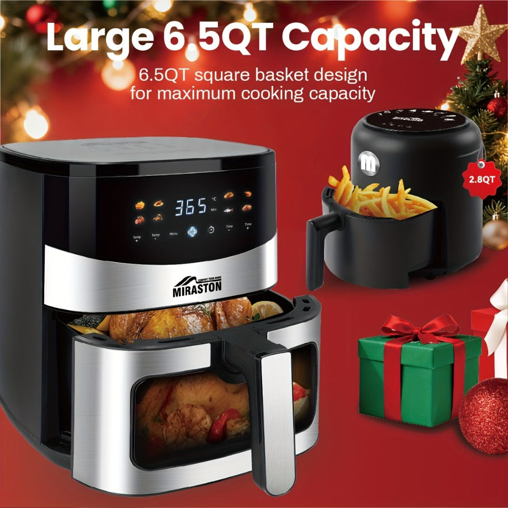 Air Fryer Smart Touch Screen – 2.8QT & 6.5QT with Color Icons, Viewable Window, 8 Preset Recipes & Manual Adjustments, Dishwasher-Safe Basket for Family Meals & Party Cooking