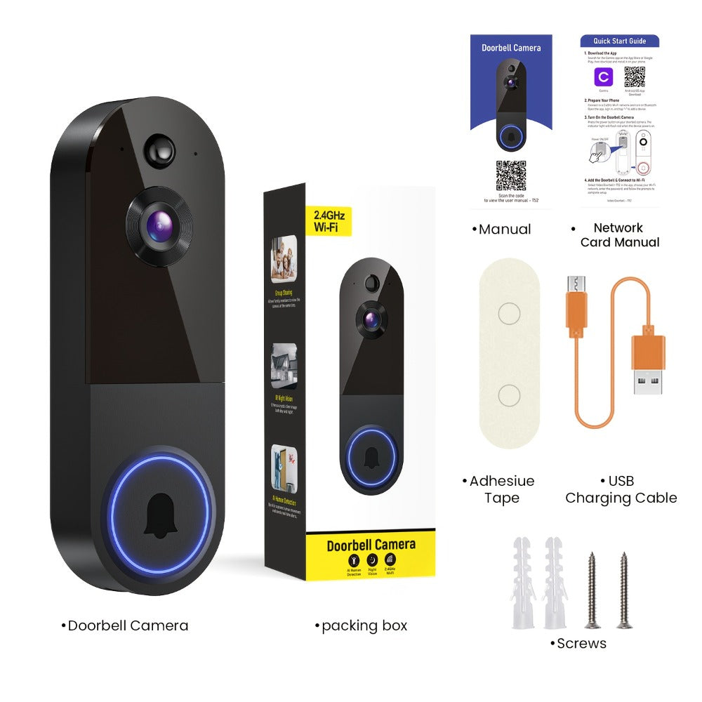 166° Ultra Wide Angle Smart Doorbell Camera 2K HD Wireless WiFi – AI Human Detection, Two-Way Audio, Night Vision, Cloud Storage, Rechargeable Battery, 2.4GHz, Black Linen Purple
