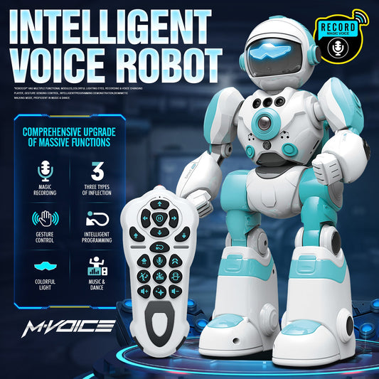 Gesture Control RC Robot Toy for Kids – Voice Recording, Programming, EMO LED Infrared Intelligent Interactive Robot, STEM Gift for Boys Girls Ages 6 7 8 9 10, Birthday Christmas (Green/Blue/Yellow)