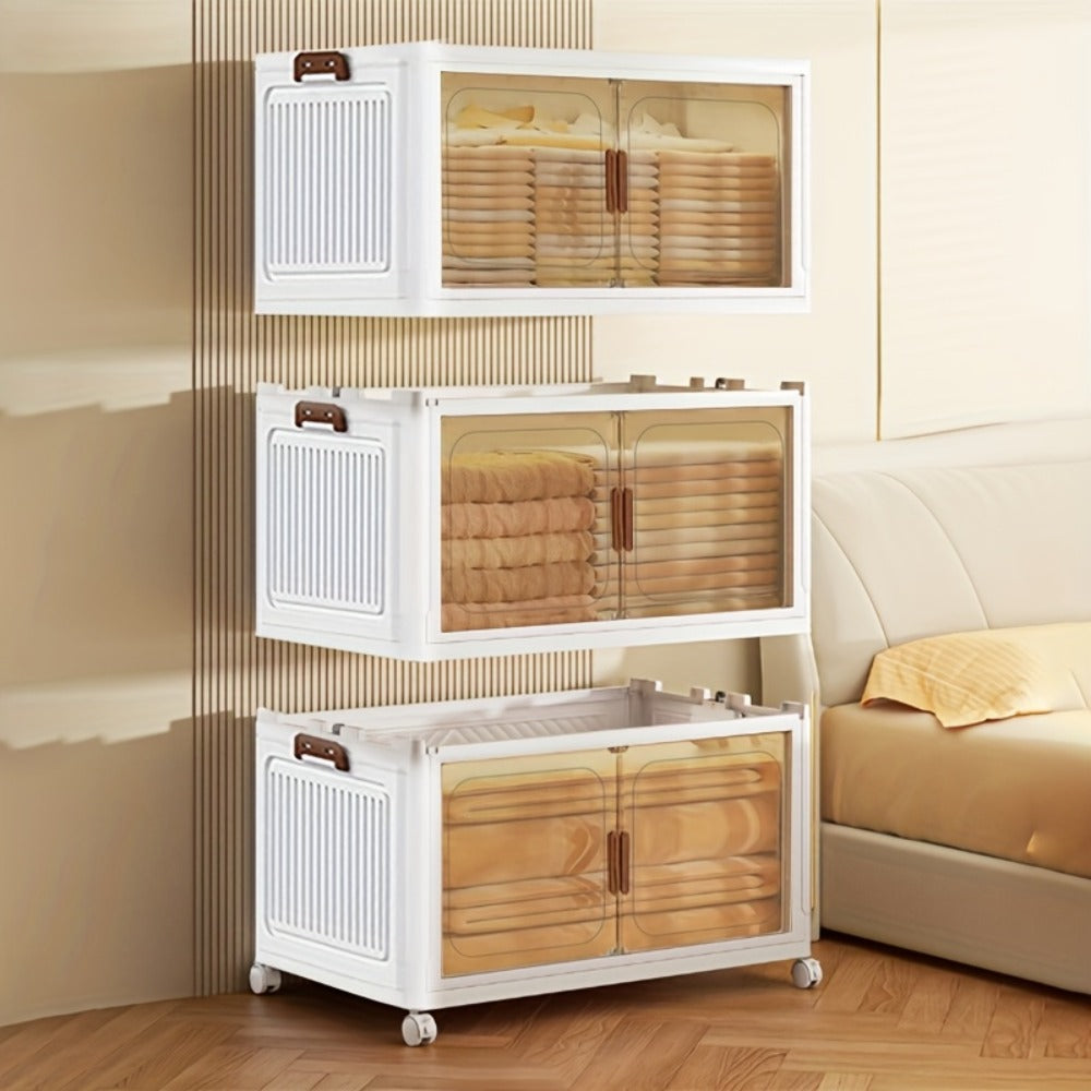 Foldable Storage Cabinet with Door – Multi-Layer Stackable Storage Box for Shoes, Clothes & Books | Large Closet Organizer for Bedroom, Bathroom, Kitchen, Office & Wardrobe