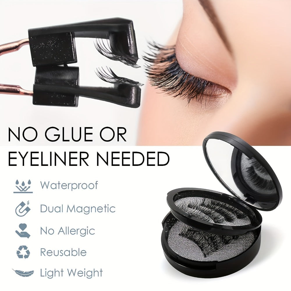 Waterproof 3D Magnetic Lashes 8Pcs Reusable Double Strip False Eyelashes Set with Clips & Glue – Natural Look for Women, Daily Wear, Parties & Special Occasions