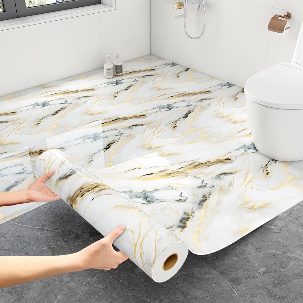 Peel and Stick Floor Tile Sticker 15.7"x118" Self-Adhesive Marble Pattern Vinyl Roll – 3mm Thick Removable Flooring for Kitchen Backsplash, Bathroom, Shower Room & Home Renovation