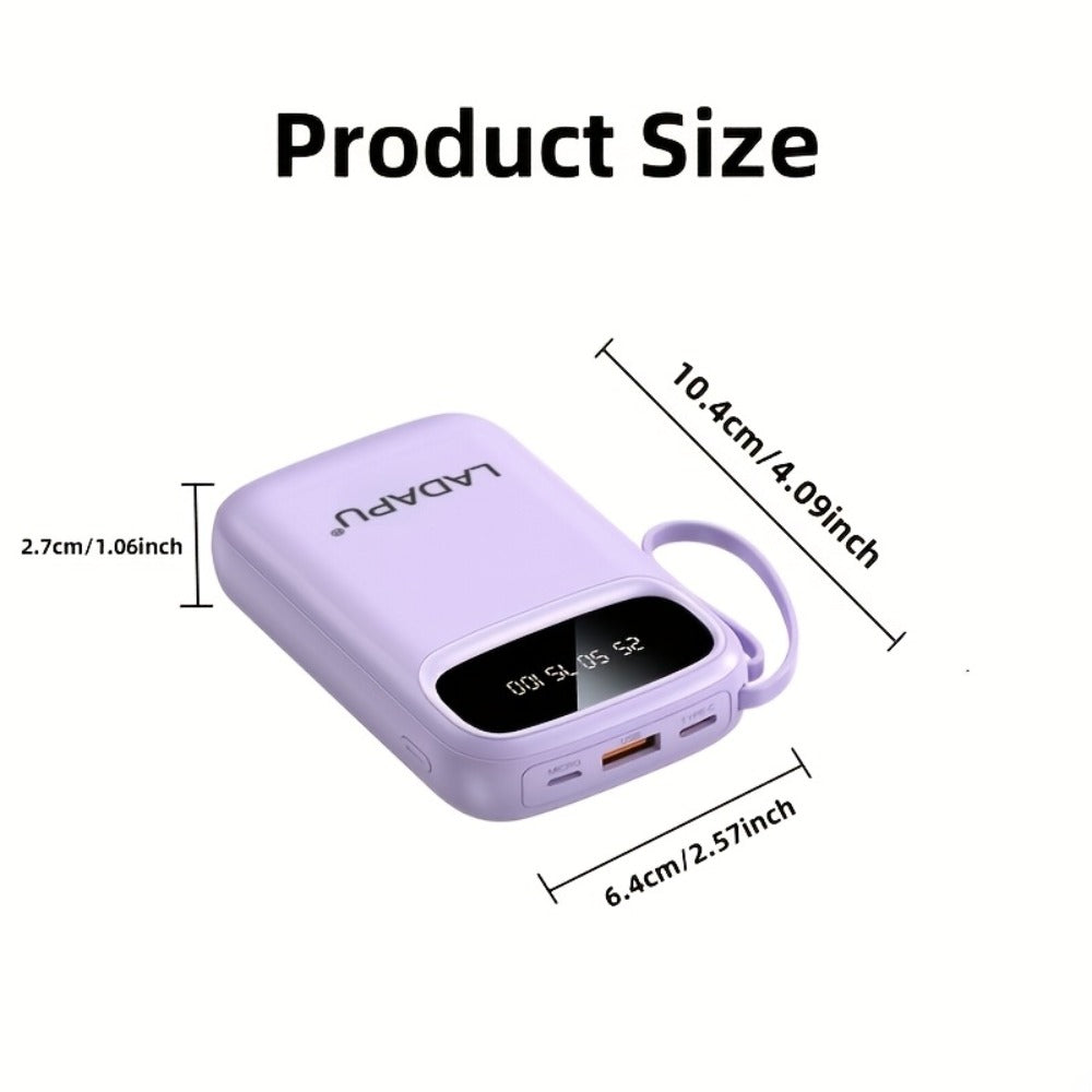Portable Charger 10000mAh with Built-In 3 Cables Lightning USB-C Micro-USB 22.5W Super Fast Charging Cute Cartoon Mini Power Bank for iPhone Android Travel Backup Battery – Purple Black Red White