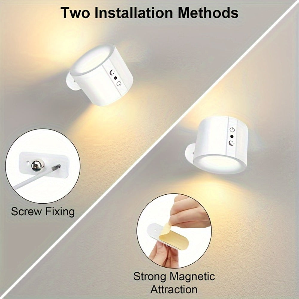 Rechargeable Magnetic LED Wall Sconce 360° Rotatable – Touch & Remote Control 3 Color Temps Dimmable USB-C Wireless Wall Light for Bedroom Hallway Stairs Reading – 2 Pack Black/White