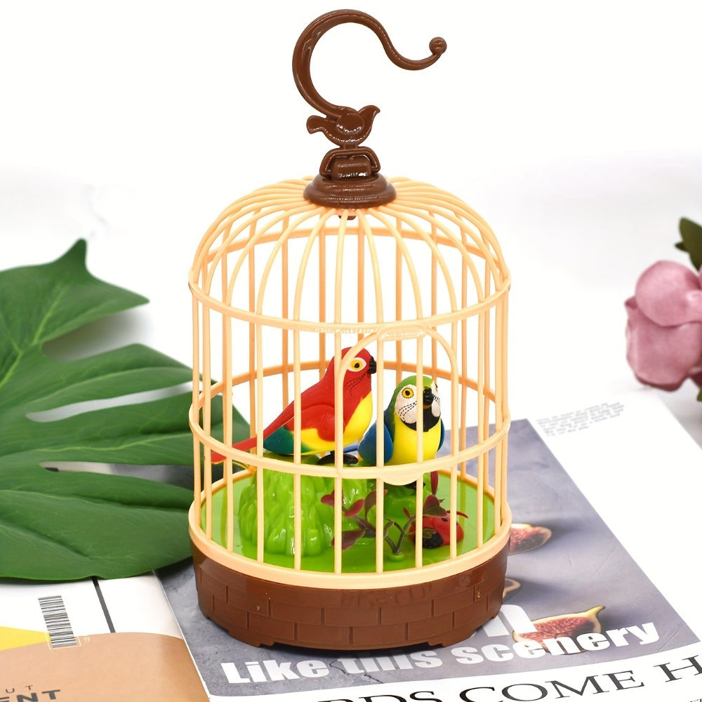 Mini Voice-Activated Birdcage Toy – Chirping & Wing-Fluttering Parrot, Interactive Sound-Responsive Animal Toy, Battery Powered, Birthday Christmas Gift for Kids Boys Girls