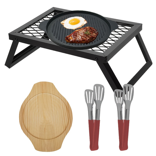 Folding Campfire Grill, 16 x 12 Inch Steel Grate with Legs and Clip