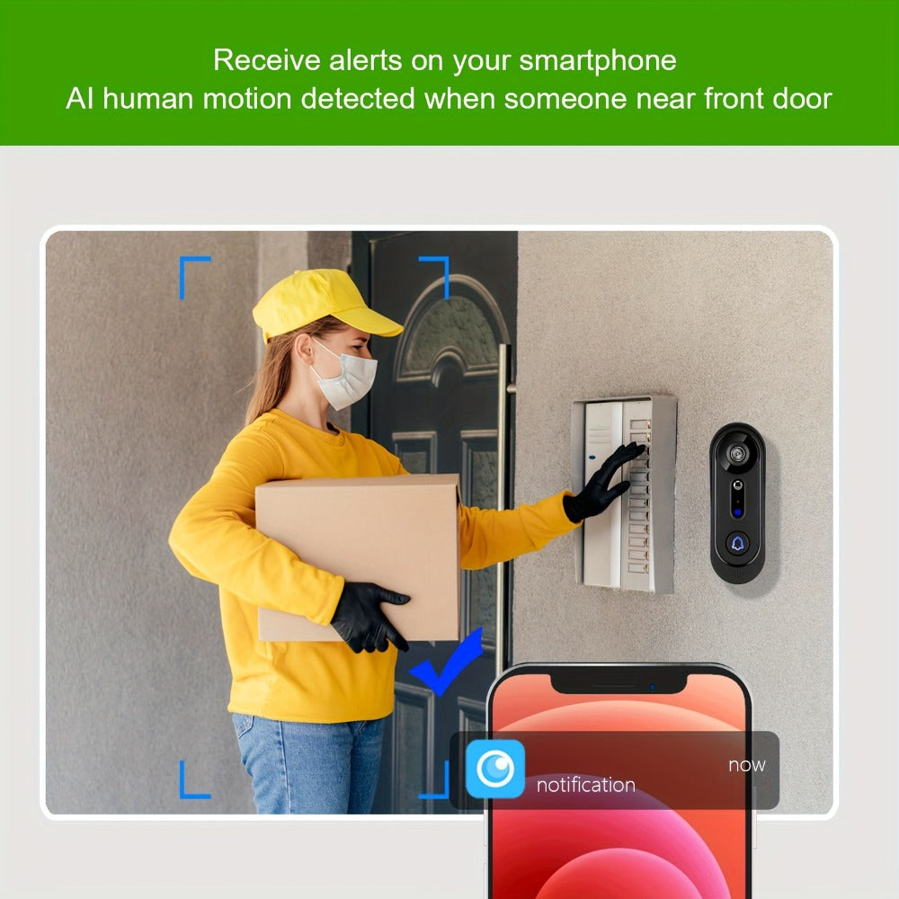 Smart Doorbell Camera 1080P HD Wireless Battery Powered – Night Vision, Motion Detection, Two-Way Audio, Indoor Chime, Cloud Storage & Real-Time Alerts, 2.4GHz WiFi Easy Install No Wiring Needed