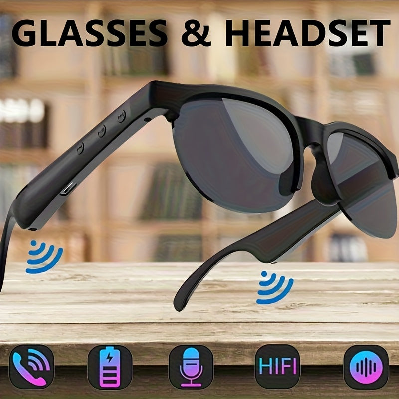 Open-Ear Audio Glasses with Bluetooth Built-In Speaker & Mic – Hands-Free Calls & Music | Lightweight Smart Eyewear for Cycling Driving Fishing Hiking Travel Office | Black & White | Wearable Tech Gift