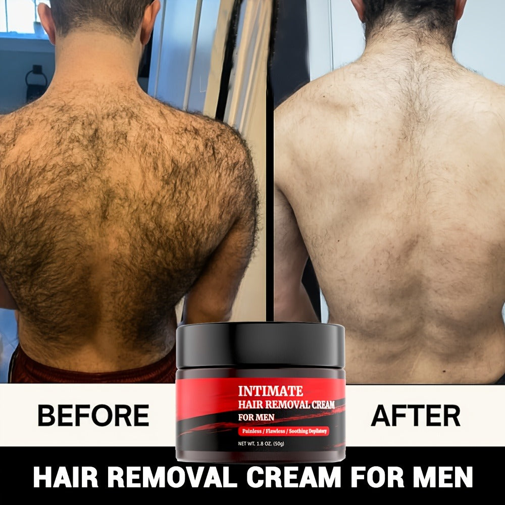 Depilatory Cream for Men Chest & Back Fast-Acting Body Hair Removal 1.8 oz 50g – Gentle Formula for Coarse Unwanted Hair, Razor-Free Smooth Skin, 1/2/3 Bottle Value Pack