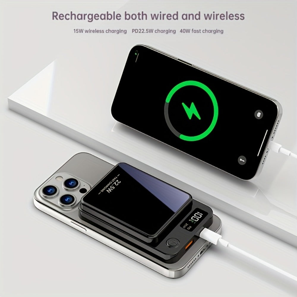 MagSafe Compatible Power Bank 10000mAh Magnetic Wireless Charger 22.5W USB-C Fast Charging LED Display Portable Charger for iPhone 16 15 14 13 12 Series Android Black White