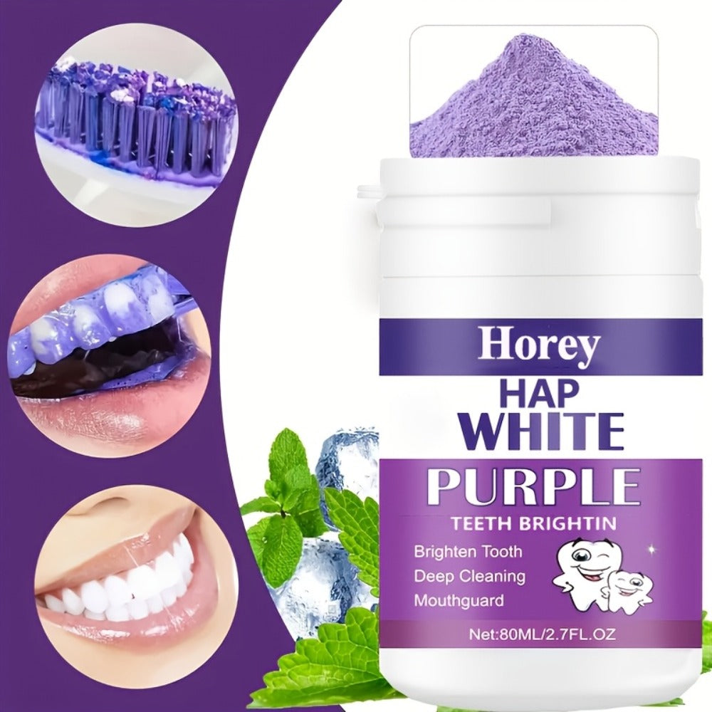 Purple Teeth Whitening Powder for Sensitive Teeth – BPA-Free Alcohol-Free Tooth Polishing Powder Deep Cleans Removes Odors Whitens Teeth Gentle Non-Irritating 3-Day Brushing Program for Adults