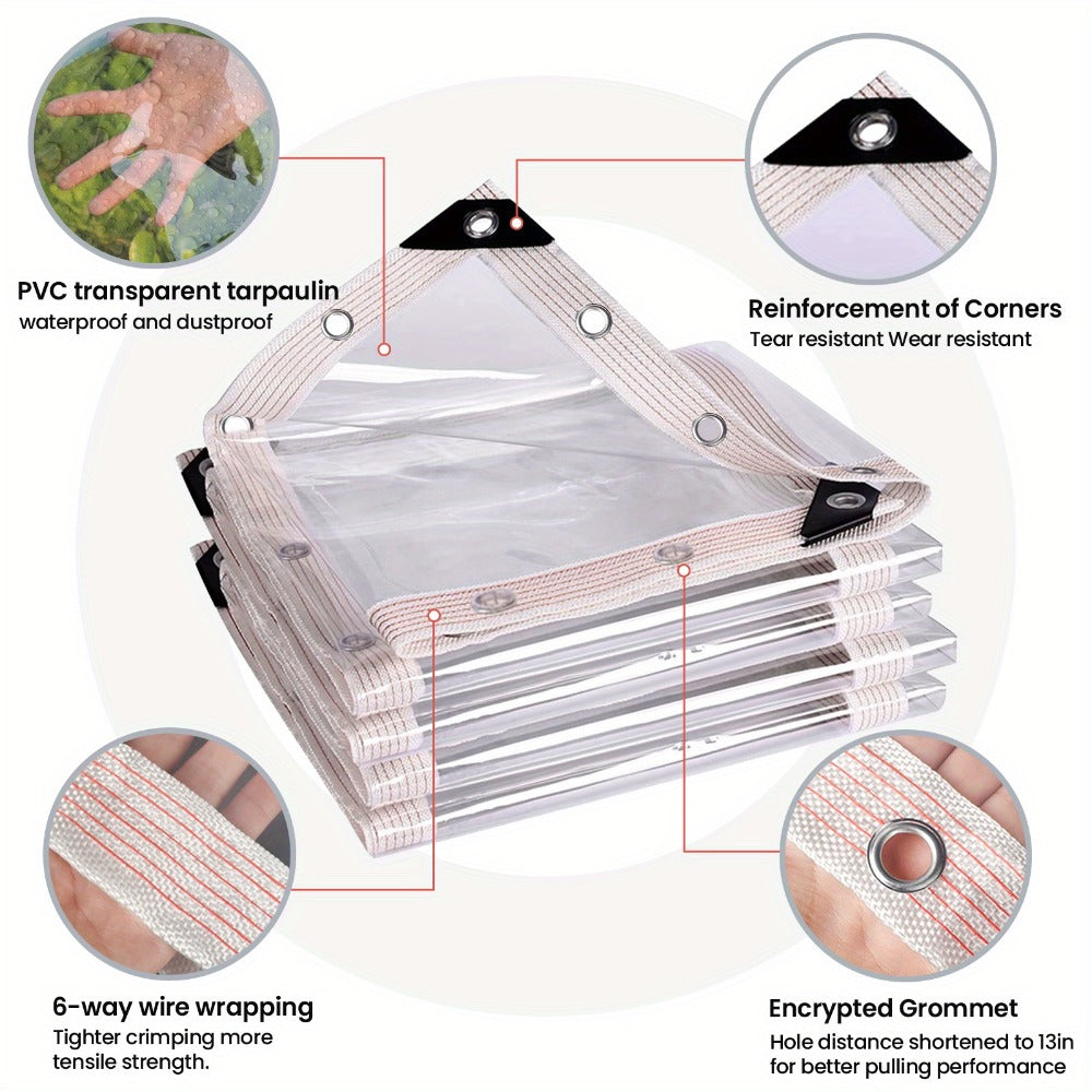 Clear Waterproof Tarp Heavy Duty Transparent PE Tarpaulin with Grommets – Rainproof Cover for Porch Canopy Henhouse Plant Camping & Outdoor Garden, Multi-Size