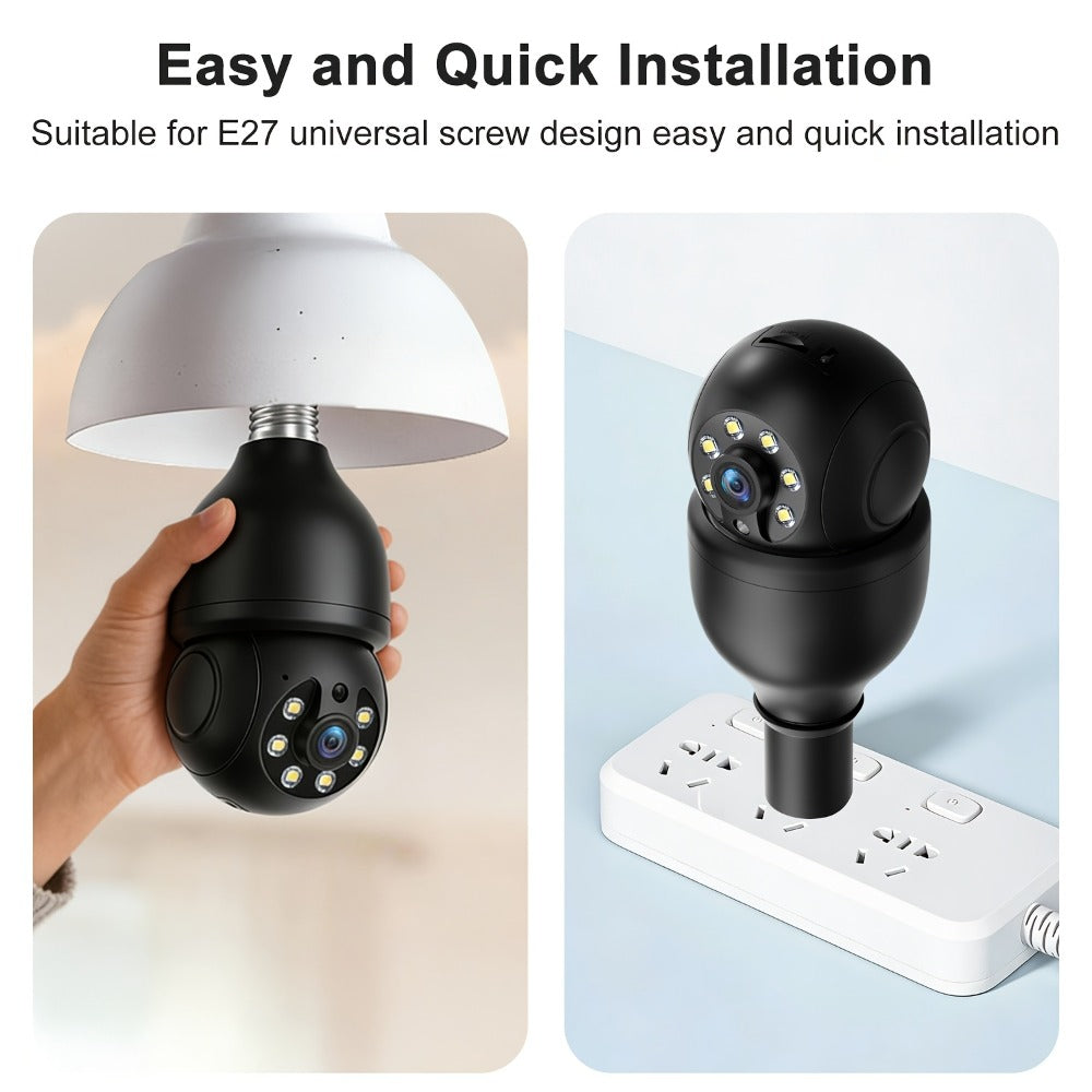 Smart Bulb Security Camera 5MP 360° Panoramic Pan-Tilt with Pet & Cat Dog Monitoring, Color Night Vision, Motion Detection Alarm, Two-Way Audio & Dual-Band WiFi 2.4G & 5G – Wireless Indoor Surveillance