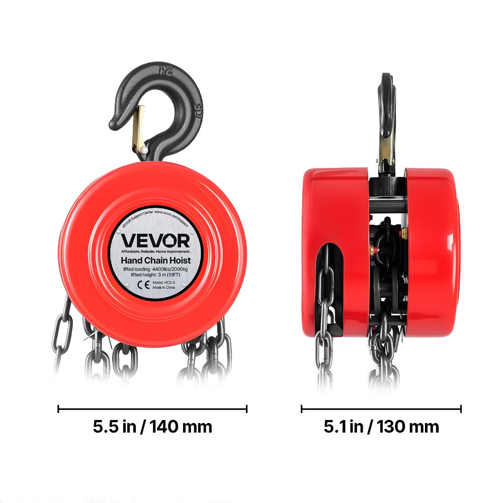 Hand Chain Hoist 2200 lb / 4400 lb Manual Chain Block with G70 Chain – 8 ft / 10 ft / 20 ft Lift Height, 360° Rotating Hooks, Security Brake, for Garage, Construction & Warehouse Lifting