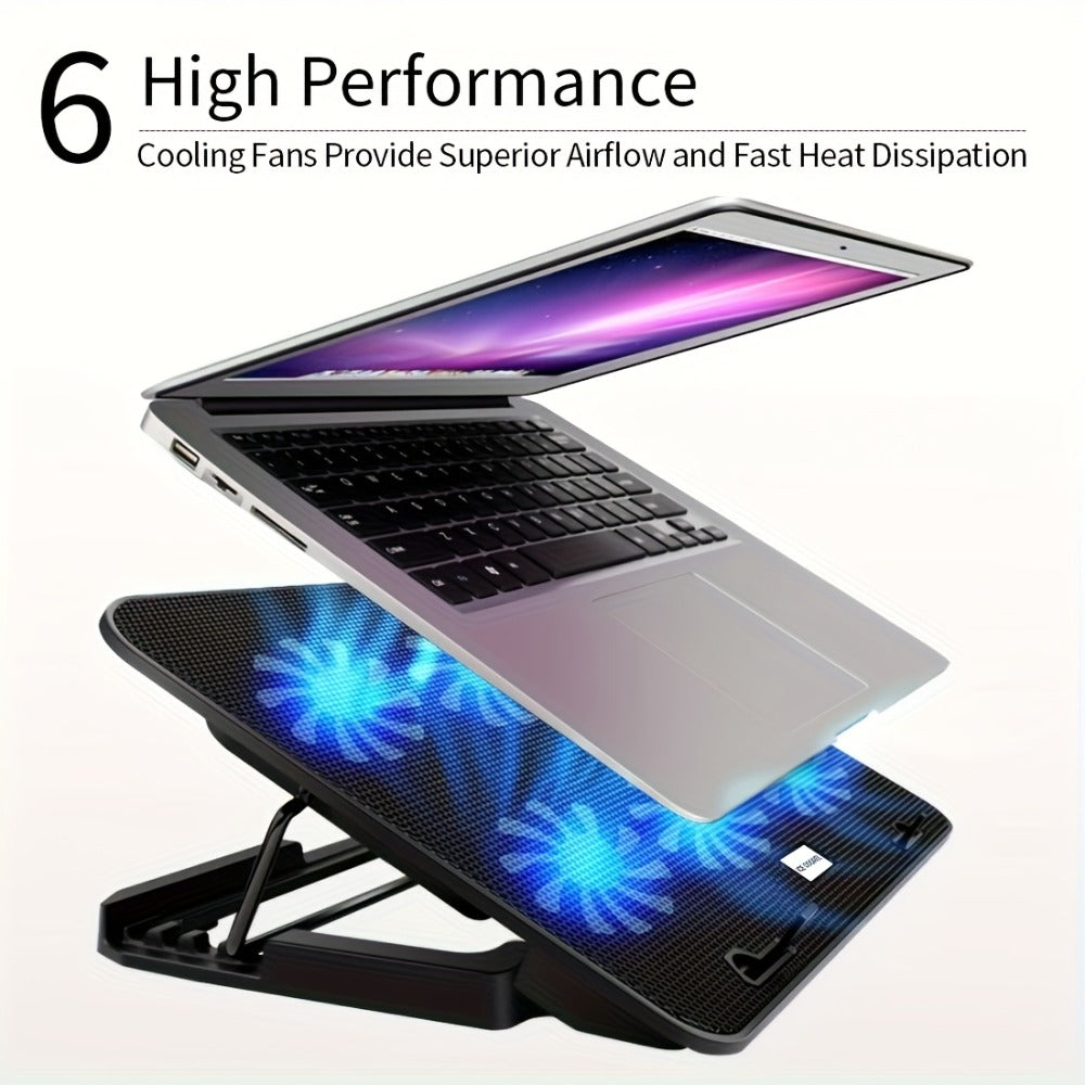 Laptop Cooling Pad ICE COOREL 6 Fans 12-17.3 Inch 5 Adjustable Heights 2 USB Ports RGB Gaming Laptop Cooler Stand Full Coverage Heat Dissipation for Gaming Work Home Office A9 A9R