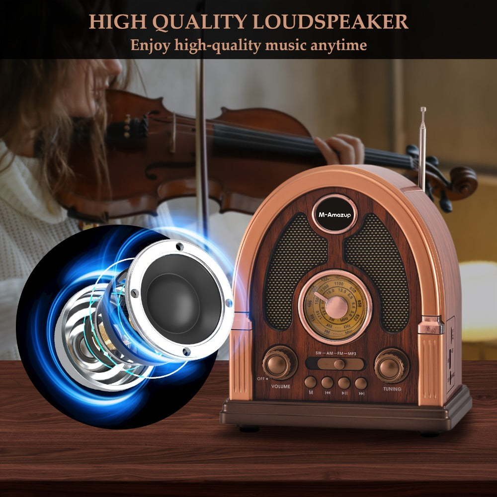 Portable AM FM SW Radio Bluetooth Speaker, Multi-Function Wireless Speaker with TF Card Player, Stereo Sound, Rechargeable, for Home Outdoor Camping Travel Elderly