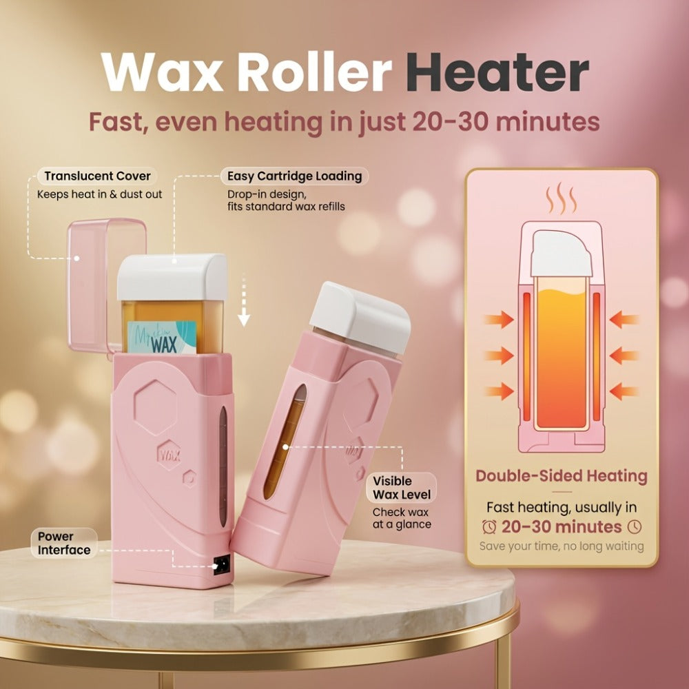 Roll On Wax Kit 105 Piece Complete Home Waxing Set - 2 Roll On Wax Rollers, Wax Warmer, 100 Waxing Strips, Lavender Oil & Pre-Post Spray - Pro Hair Removal for Face Brazilian Bikini Full Body Sensitive Skin