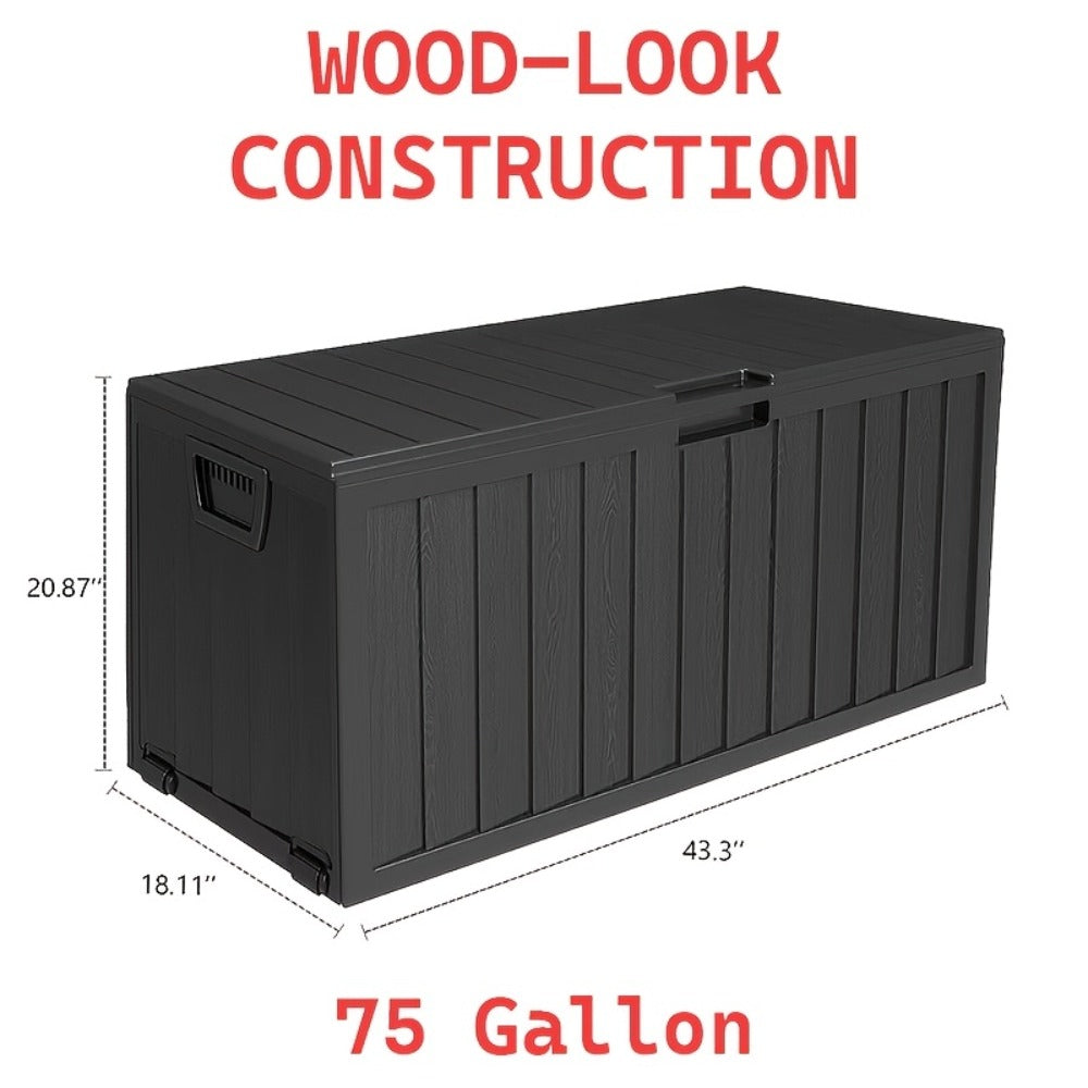 Waterproof Deck Box Outdoor Storage Cabinet 35/75 Gallon – Enhanced Version with Handles & Wheels | Large Patio Storage Box for Pool Accessories, Garden Tools & Outdoor Gear | Easy Assembly Lockable