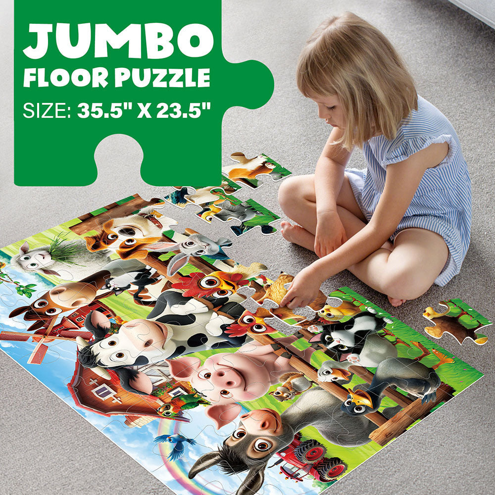 Large Floor Puzzle for Kids Ages 3+, Chunky Jigsaw in Mermaid or Farm Animals Design