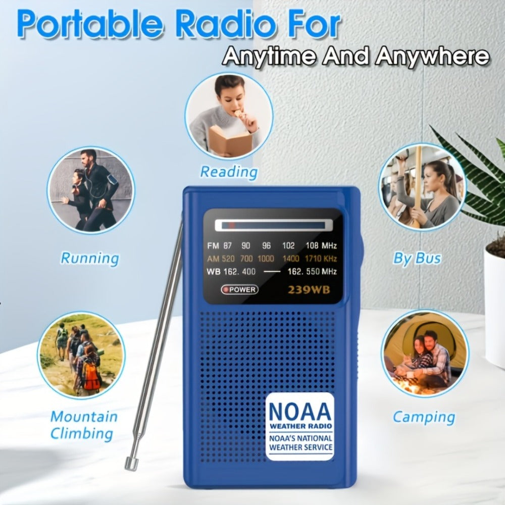 NOAA Weather Radio AM FM Battery Operated – 2 AA Transistor Radio Best Reception, Stereo Earphone Jack, USB Charging, Portable Emergency Radio for Hurricane, Winter Storm, Running, Walking & Home