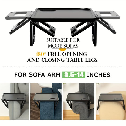 Bamboo Sofa Arm Tray with Folding Legs, Natural Rectangular Clip-On Couch Table