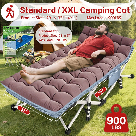 Folding Camping Cot with Mattress Pad and Carry Bag, Standard and XXL Options