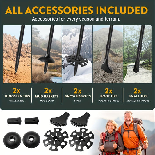 Folding Trekking Poles, 7075 Aluminum Pair with Adjustable Length and Ergonomic Grips
