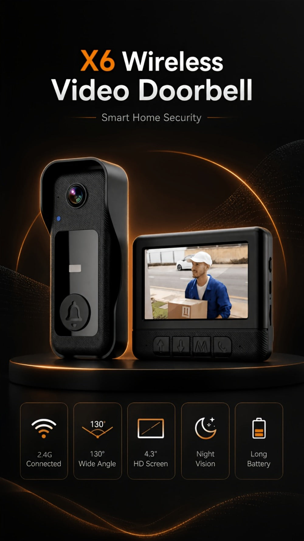 Wireless Security Camera System with Video Doorbell, Indoor Outdoor Surveillance, Long Battery Life, Two-Way Audio, Night Vision, Motion Detection, Smart App Control for Home Apartment Front Door