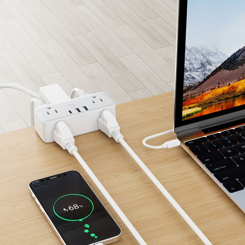 Clamp-On Desk Edge Power Strip with USB Ports & Surge Protection - 6ft Extension Cord, 1250W, US Plug, Clamp Design for Desktop Bed Edge Home Office Kitchen Charging Station