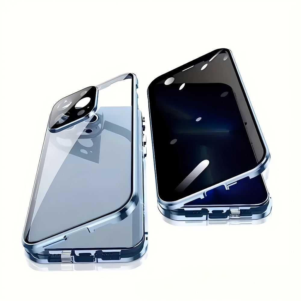 Double-Sided Glass iPhone Case with Stand 2-Piece Set Magnetic 360 Metal Frame Privacy Safety Lock Lens Protection for iPhone 16 Pro Max 16 Pro 16 Plus 16 15 Pro Max 14 Pro Max