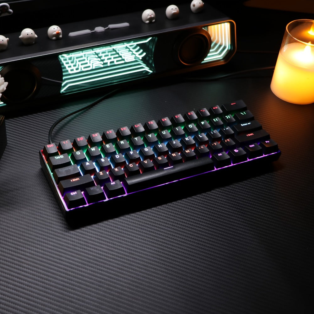 Mechanical Keyboard 61 Key Wired Cyan Switch RGB Backlit Double Shot Keycaps Compact Gaming Keyboard USB Cable for PC Mac Gamers Office Typists Business Travelers