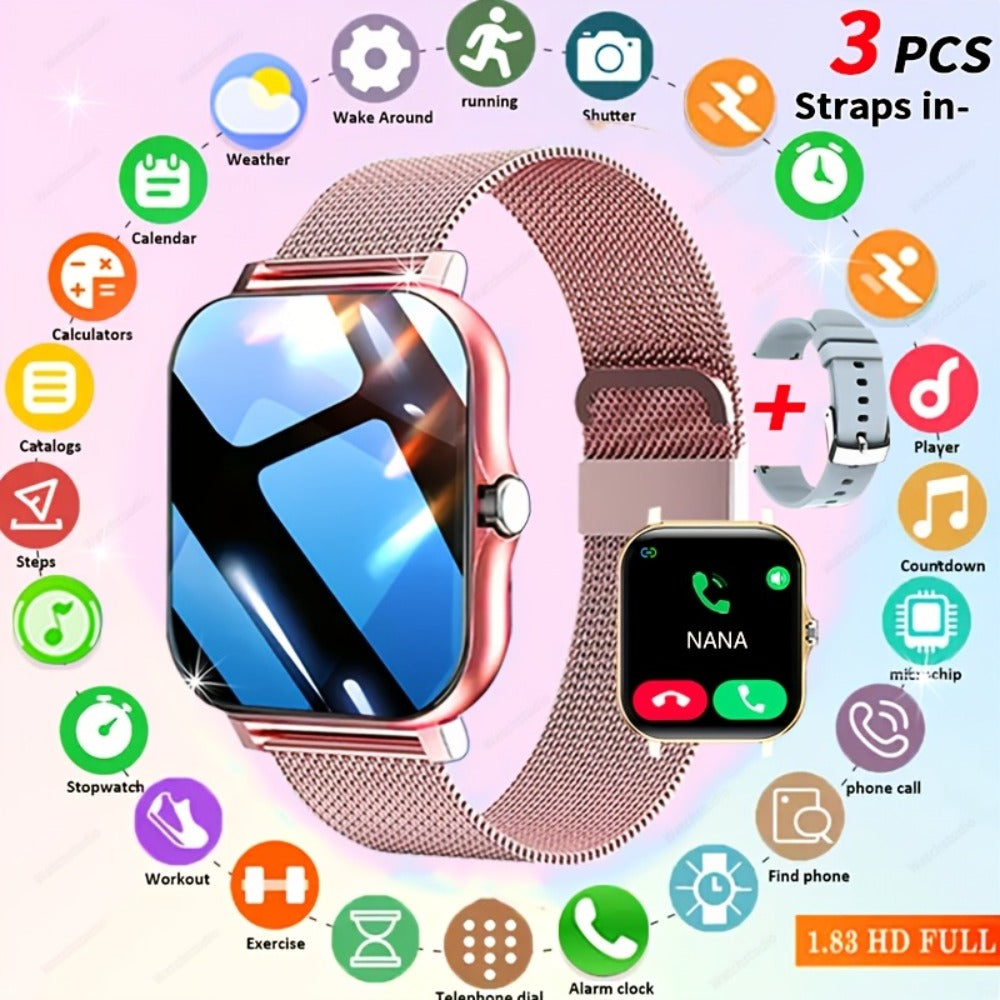 Gift Smartwatch Metal Strap – Wireless Calling, Music Player, App Notifications, Sports Mode, USB Rechargeable – Elegant Watch Gift for Women & Men Pink Black Silver Gold Android & iPhone