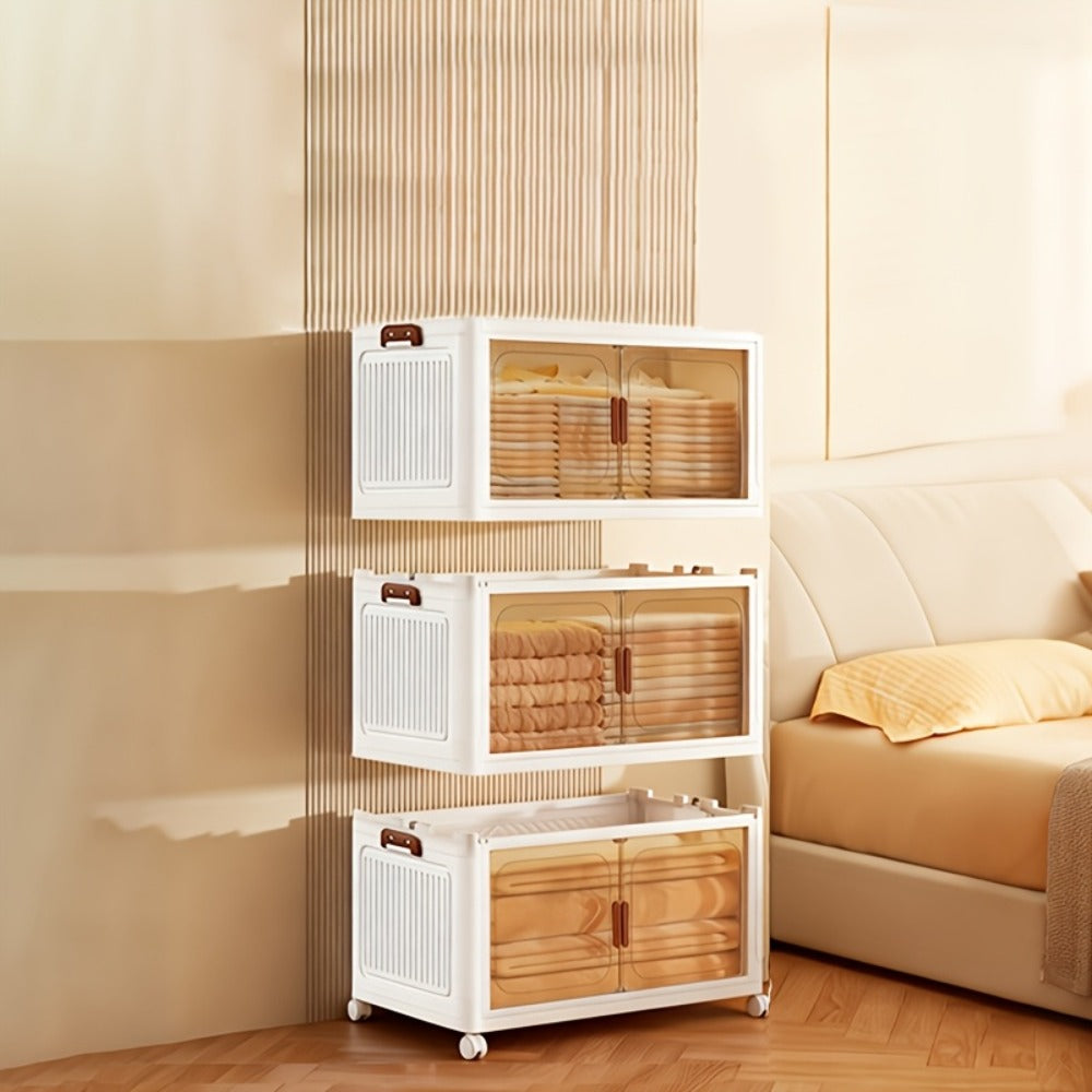 Foldable Storage Cabinet with Door – Multi-Layer Stackable Storage Box for Shoes, Clothes & Books | Large Closet Organizer for Bedroom, Bathroom, Kitchen, Office & Wardrobe