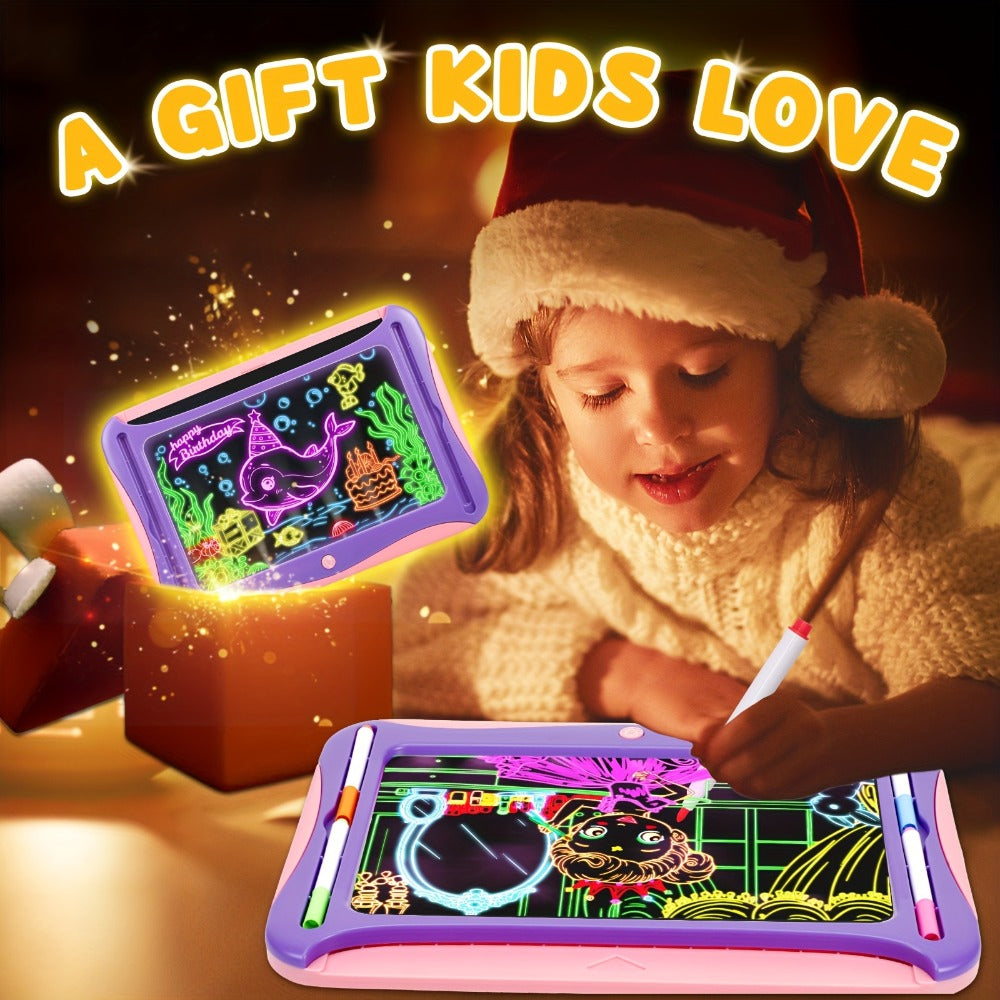 LED Light Up Drawing Board for Kids with 9 Double-Sided Tracing Cards & 6 Markers – Travel Doodle Board, 6 Colors